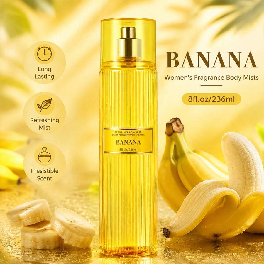 Wish 20 Varieties Of Women's Body Mist Perfume Spray, 8 Fl.Oz Long-Lasting Floral Fruity Spray With Non-Greasy Alcohol-Based Formula. Suitable For Hair & Body, Ideal For Parties, Dates & Gifting. Lightweight And Smooth Application.Valentine's Day Gift, - Banana Kiss - 查看 1