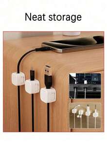 10/5pcs Rotatable Magnetic Cable Organizer, Anti-Slip Cable Holder, Desktop Charging Cable Clip, Practical Home Cable Management Tool, Multi-Function Hook, Desktop Storage, Home Office Decor, Fashionable Storage, Compact Design, Anti-Slip Handle, Desktop - White - View 7
