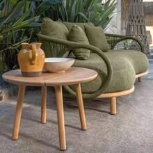 Sofá de ratán para exteriores, mesa de centro de teca, muebles combinados de diseño para balcón, jardín, hotel, para descanso y ocio. - Mesa individual + mesa doble + mesa de centro grande - Ver 6