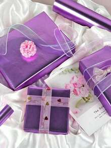 1 Roll Matte Metallic Purple Gift Wrapping Paper, Suitable For Wedding And Halloween, DIY Bouquet And Christmas Decoration Accessories, Autumn, Winter, Thanksgiving Holiday Gift Wrapping - Multicolor - View 2