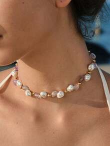 Collar con Aspecto de Diamante Brillante, Accesorio Diario Premium - Oro - Ver 1