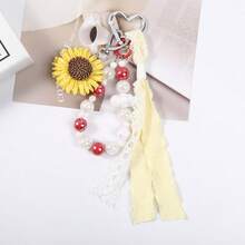 1pc Back To School Daisy Flower Bag Charm, Beaded Chain Lace Ribbon Heart Hook Keychain, Student Backpack Decoration - Multicolor - View 4