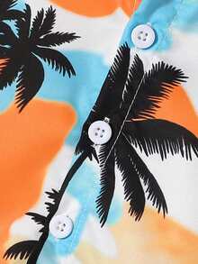 2pcs/Set, Little Boy, Soft & Comfortable, Casual & Cute, Coconut Palm Print Shirt And Sports Shorts, Boys Outfit, Boys Clothing, Boys Summer Clothing, Suitable For Daily Wear, Vacation, Party, Outdoor Activities - Multicolor - View 7