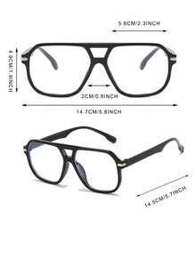 1 Pair Men's Casual Glasses, Brown PC Square Frame, Double Bridge Design, Minimalist Solid Color Style - Clear - View 4