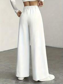 Women's High Waist Wide Leg Trousers - Corduroy Texture, Casual Pants, Comfortable For All Seasons, Machine Washable - 白色的 - 查看 2