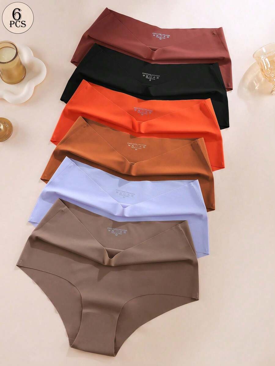 Aofeiqike 6 piezas de bragas de mujer de talla grande con cintura alta, bragas de seda de hielo sin costuras, sexy y transpirables, ropa interior suave y cómoda