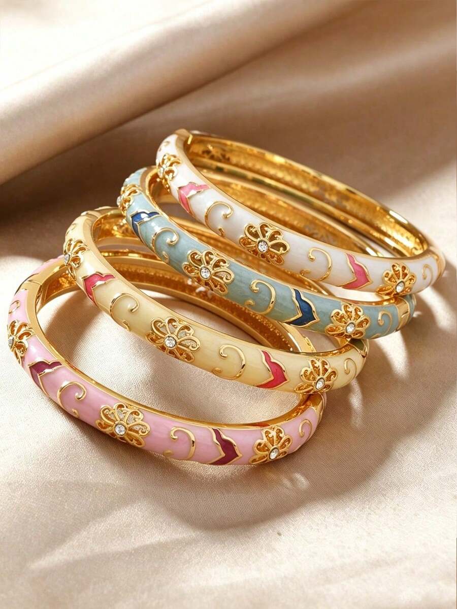 1pc Enamel Colorful Cloud Bracelet, Vintage Asymmetrical Dyed Coil Bracelet, Fashionable & Versatile, Suitable For Couples, Friends Gathering And Daily Wear - Multicolor - View 1