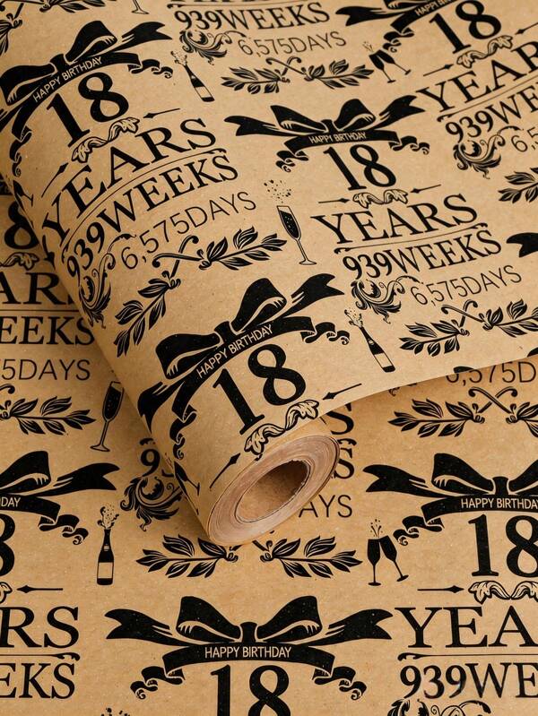 18th Birthday Gift Wrapping Paper, Kraft Paper Material, Size 43cm X 3m (1 Roll), Suitable For Adult Gift Wrapping, Cute 18th Anniversary Souvenir For Girls, And Adult Theme Party Decoration For Boys