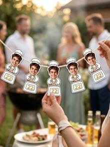 8/16/24pcs Personalized Custom Photo Banner - Funny Chef Hat Head & Apron Design Party Decor For Birthdays & Anniversaries. Ideal For Outdoor BBQs, Indoor Dining & Kitchen Celebrations. Unique Gift For Him, Dad, Husband, Boyfriend, Or Best Friend. - Multicolor - View 3