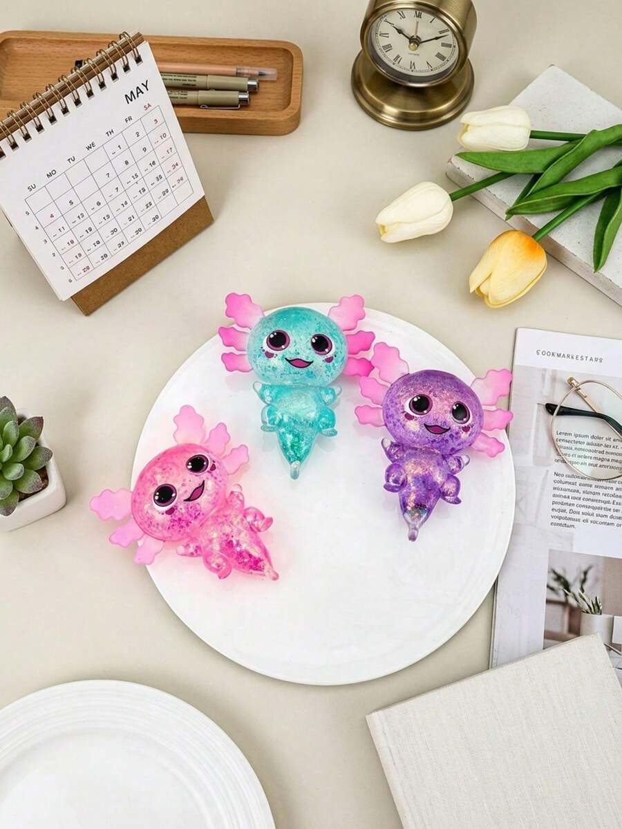 1pc Shiny Crystal Axolotl Squishy Toy, Cute Transparent Jelly Slow Rebound Stress Relief Fingertip Sensory Toy, Suitable For Kids And Adults, Party Gift, Desk Decor