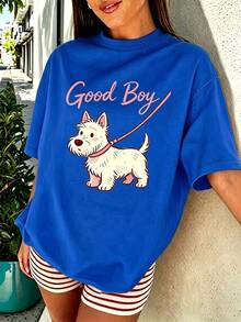 Y2K Women's Casual Summer T-Shirt, Retro Casual T-Shirt With Cartoon Of A Good Boy And A West Highland White Terrier For Pet Owner - 白色 - 查看 8
