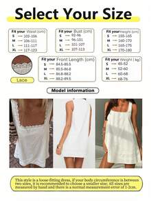 1 pieza Vestido mini elegante de mujer con volantes en el bajo, de tela tejida de unicolor con aplicaciones de encaje, para uso en la playa, primavera/verano, color blanco - Blanco - Ver 8