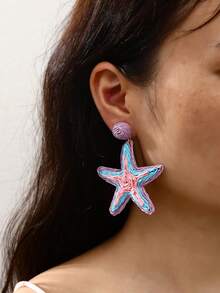 1 Paio di Orecchini Estivi Stile Spiaggia Oceano Vintage Moda Donna Fatti a Mano Intrecciati Blu & Rosa a Forma di Stella Marina, Design Bohémien Dopamina Colorato Minimalista a Forma di Stella, Adatti per Uso Quotidiano Casual, Vacanze, Feste, Viaggi, Celebrazioni di Festival - blu e rosa - Visualizzare 2