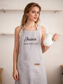 1pc Personalized Embroidered Apron, Customizable Name, Custom Gift For Cooking And Baking Enthusiasts, Housewarming Gift, Suitable For Adults And Children, Custom Cooking BBQ Kitchen Apron With Pockets, Unique Gift - Multicolor - View 6