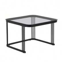 Stackable Coffee Table: High-Gloss Marble Look And Glass Top, Black Legs, Side Table With Drawers In A Set Of 2 - 黑色 - 查看 5