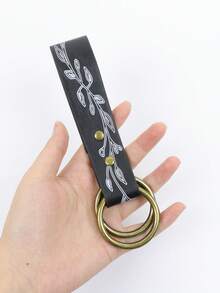1pc Medieval Double Ring Skirt Hike Renaissance Waistband Accessory PU Leather Leaf-Print Clips For Dress Pirate Belt Vintage Costume - A - View 8