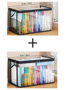 Extra Large Transparent Book Storage Bag, PVC Foldable Display Box With Lid, Waterproof Zipper, Reinforced Handle, Dust-Proof Transparent, Suitable For Books, Comics, DVDs, Toys, Clothes, Wardrobe, Moving Packaging, Home Storage Container,Bedroom Room Decor,Back To School - Multicolor - View 10