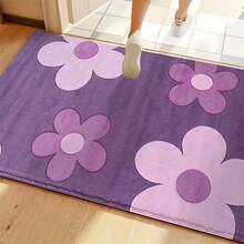 1pc Elegant Floral Pattern Microfiber Bath Rug,Non-Slip And Soft Bathroom Mat,Doormat,Water Absorption Mat,Machine Washable,Low Pile,TPR Backing,Knit Fabric,ForBedroom,Kitchen, Entryway,Indoor Use,Accessories & Home Decor,Perfect New Home Gift. - Purple - View 7