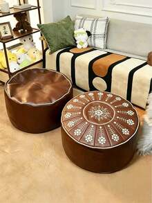 1 pieza Taburete de almacenamiento con bordado floral bohemio, cojín de suelo redondo con función de almacenamiento, diseño impermeable, adecuado para sala de estar, dormitorio y decoración del hogar, taburete multifuncional para almacenamiento de ropa, banco de almacenamiento para el hogar, caja de almacenamiento plegable de gran capacidad, taburete creativo para cambiarse los zapatos, cojín redondo suave, silla de almacenamiento lateral del sofá - Multicolor - Ver 5