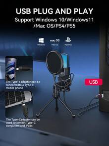 Yanmai USB RGB Condenser Noise-Canceling Wired Gaming Microphone, Suitable For Podcast, Recording Studio, Live Streaming, Laptop, Desktop Computer - View 6
