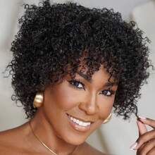 Short Afro Kinky Curly Human Hair Blonde Color 6inch 200% Density Wig Brazilian Remy Human Hair Wigs For Women Machine Made Suitable For All Kinds Of People 1B And 27# Color - Multicolor - View 7
