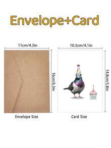 1pc "Party Pigeon" Funny Pigeon Birthday Card With Envelope – Watercolor Bird Lover Design – Humorous Joke Greeting For Bird Lovers – Blank Inside - View 5