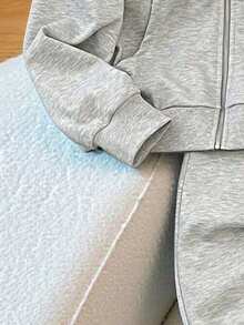 Youth Girl Letter Pattern Embroidered Zip-Up Hoodie And Pants - Grey - View 3
