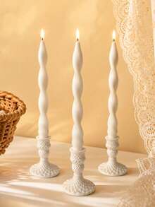 Set Lilin Aromaterapi Batang Panjang Spiral Biru 12pcs/4pcs/2pcs, Campuran Lilin Kedelai, Desain Taper Panjang 25cm, Lilin Wangi, Dekorasi Rumah Penting, Dekorasi Meja - Batang panjang berulir putih - View 7