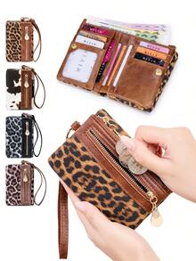 FOREVER MIYIN Billeteras pequeñas con correa de muñeca con estampado de leopardo minimalista para mujeres, billetera con múltiples ranuras para tarjetas, billetera de muñeca plegable, uso diario, útiles escolares, monedero - Multicolor - Ver 2