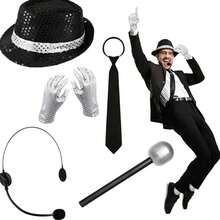1/2/3/4/5/6/7/8pcs Adult Disco Dance Club Costume And Accessories Set, Popular Star Theme Party Outfit, Includes Glitter Hooded Hat, Silver Gloves, Bow Tie, 80s Popular Star Party Costume, Disco Party Accessories, Halloween Costume - Multicolor - View 10