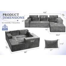 HABUTWAY 105" L Shape Modular Sectional Sofá para Salón de Estar, No se Recoge, Modular Sofá Confortable con Asiento para Salón recámara, Lujo Acorazado Derecho, Blanco - Terciopelo Gris - Ver 3
