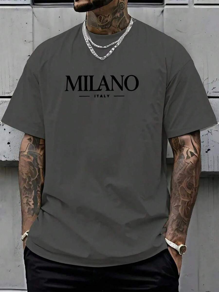 James Arthur Men's "MILANO ITALY" Graphic T-Shirt - White Short Sleeve Crew Neck Casual Tee, Perfect For Summer Weekend Outfits, Summer Casual Wear - 綠色 - 查看 1