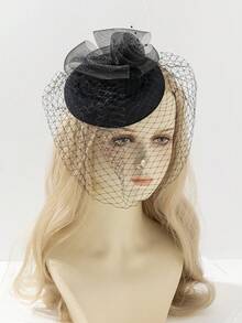 1pc Elegant Mesh Bridal Veil Hair Cap - Black-407 - View 5