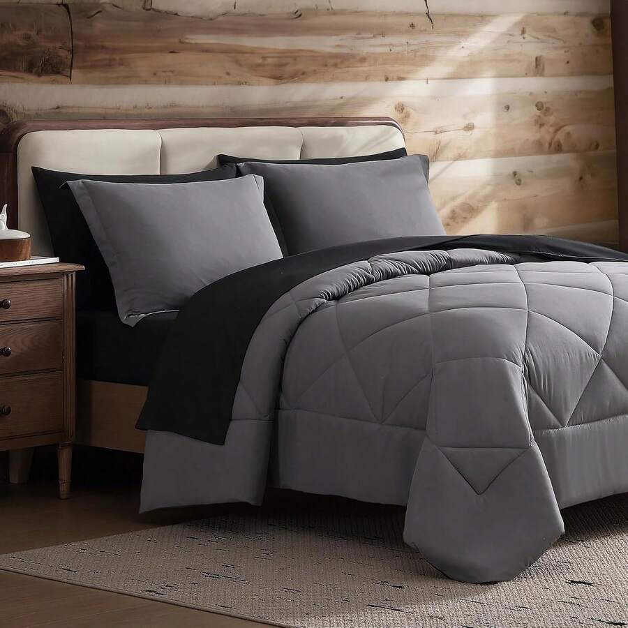 Coleman Twin XL Comforter Set Reversible Bed-In-A-Bag– Double-Sided Color Options, All-Season Comforter + Shams + Sheets – Perfect For Home, Cabin Variant 1 - Black/Gray - View 1