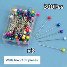 100/200/300Pcs Positioning Sewing Pins With Faux Pearl Heads, Straight Quilt Pins, Multi-Color Ball Head Pins, With Hanging Plastic Storage Box, Suitable For DIY Sewing Crafts, Clothing Making, Jewelry Decoration And Fabric Production. - Multicolor - View 16