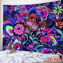 Mushroom Evil Eye Floral Tapestry, Vibrant Rainbow Vortex Abstract Pattern Wall Hanging, Dark Starry Sky Background, Bohemian Hippie Style Bedroom Living Room Dorm Aesthetic Photo Backdrop, Indoor Art Wall Carpet Home Decor - Multicolor - View 8