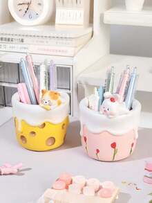 Cute Bow Tie Pen Holder, Creative Desktop Pen Holder, Pencil Stationery Storage Box, Desktop Accessory Storage Box, Classroom Storage Tool, Back To School Supplies, Home Office Desktop Decor, Multi-Function Pen Holder Stand - Multicolor - View 6