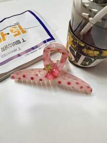 1件裝粉色波點櫻桃髮夾 壓克力髮爪夾 適合厚髮女性盤髮 可愛髮飾 - 彩色 - 查看 4