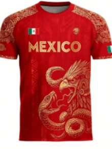 Camiseta para hombre con estampado de la bandera de México, divertido patrón de águila 3D, manga corta, para exteriores, fútbol, deportes, casual, lavable a máquina - Rojo - Ver 4