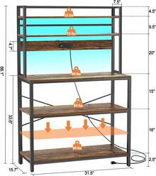 LOKOOY 5-Tier Storage Cabinet, Kitchen Shelf With Outlets And 5 Hooks, Microwave Rack, Multipurpose Cabinet For Kitchen, Living Room, Office, Cafe - 黑色 - 查看 2