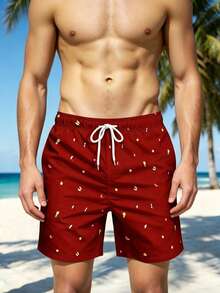 Men's Plus Size Casual Vacation Beach Shorts - Red - View 2