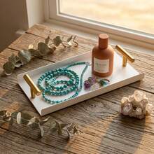 1pc Acrylic Tray With Gold Handle, Suitable For Vanity, Bathroom, Kitchen, Nightstand, Luxury Storage & Display Tray - Multicolor - View 6