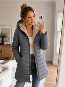 Women Winter Coats - Blue and White - View 8