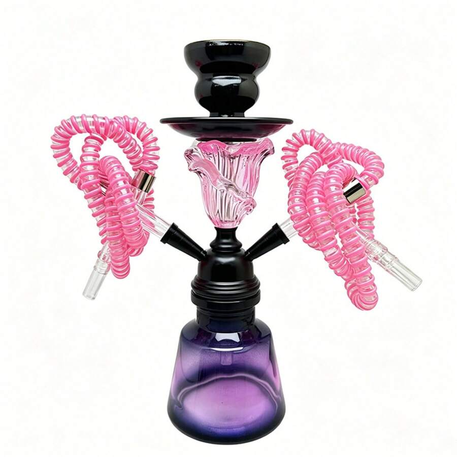 Pequeñas cachimbas de vidrio de un solo tubo y de doble tubo en stock, juego completo de accesorios portátiles para cachimba en color blanco. - rosa - Ver 1