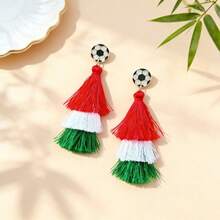 Aretes largos con borlas para mujer, simples y elegantes, moda 2026, colores de bandera nacional, ideales para porristas, festivales deportivos y eventos. - Multicolor - Ver 3