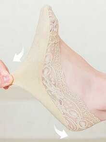 chuanwa（2） 1/5/10 Pairs Women's Summer Solid Color Transparent Lace No-Show Low-Cut Boat Socks, Invisible Silicone Anti-Slip Soft Comfortable Breathable - Multicolor - View 5
