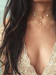 1pc Simple Fashion Multi-Layer Stacked Starry Sky Pendant Necklace For Women, Gold Jewelry - Gold - View 1