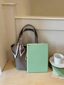 Casual Minimalist Fashion PU Leather Shoulder/Crossbody/Hand-Carry Tote Bag With Inner Pocket - Grey - View 4