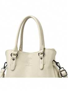 New Fashion Vintage Minimalist Women's Shoulder Tote Bag, Large Capacity Textured Handbag, Elegant Versatile Crossbody Bag - White - View 8