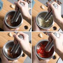 Stainless Steel Mortar And Pestle Set, Manual Spice Grinder, Durable Kitchen Tool, Manual Spice Grinder, Food Crusher - Silver - View 10